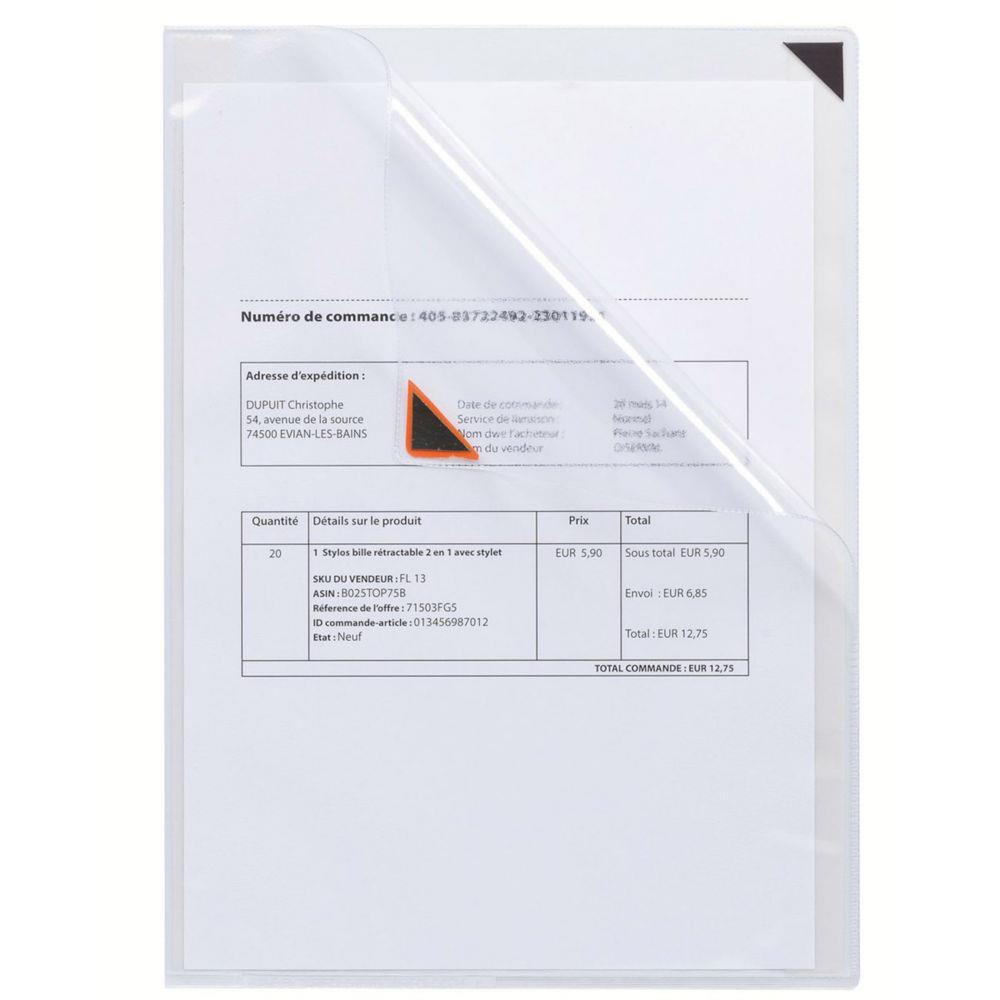 Pochettes d'affichage adhsives Tarifold Kang Easyclic PVC repositionnables A4 - Fermeture coin magntique Rouge- lot de 5