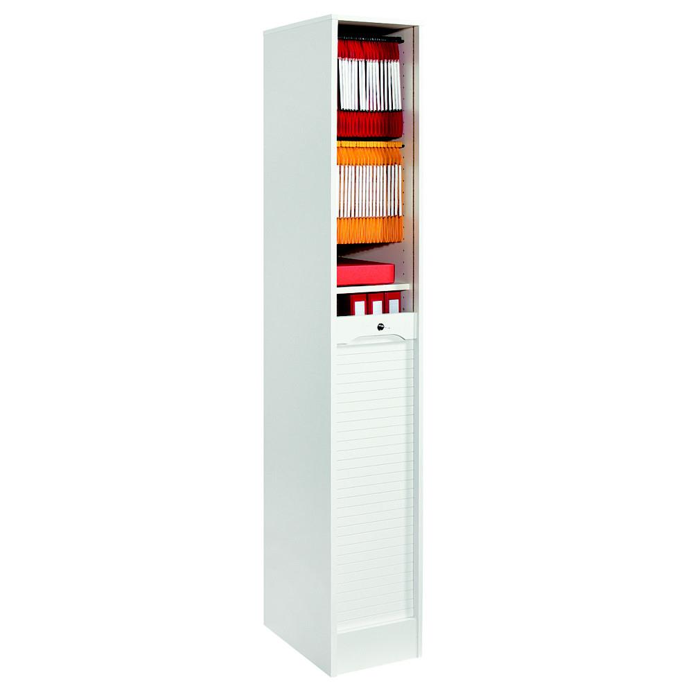 Classeur  rideaux bois - H 170 x L 41 x P 44 cm - blanc
