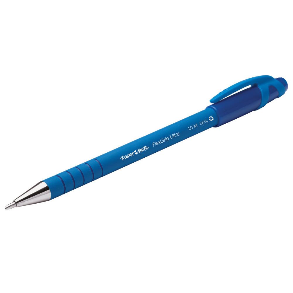 Stylo bille Papermate Flexgrip Ultra corps caoutchouc  capuchon - pointe moyenne - bleu