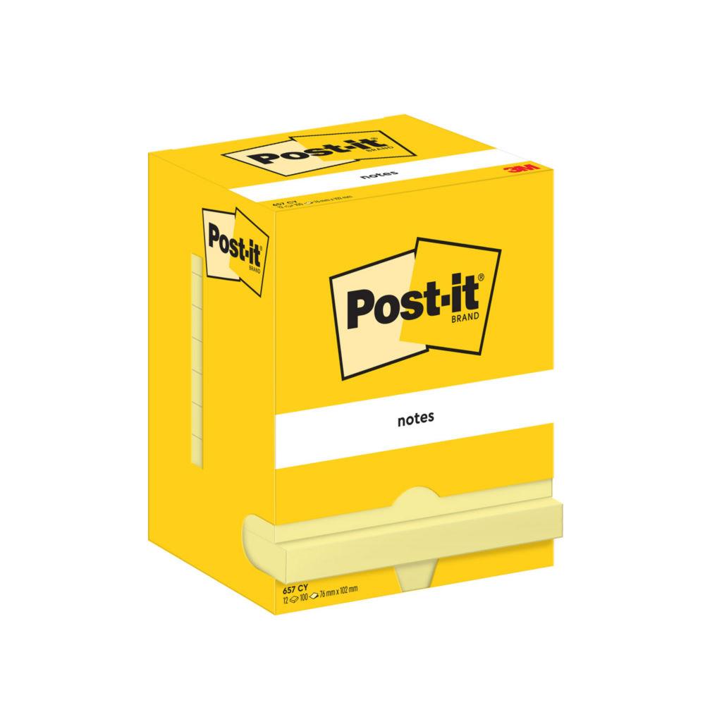 Notes repositionnables Post-it rectangle 76 x 102 Jaune - lot de 12 blocs de 100 feuilles