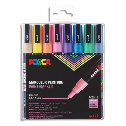Pochette de 8 marqueurs peinture Uni Posca - Pointe fine de 0,9  1,8 mm (PC3M) -ouleurs assorties