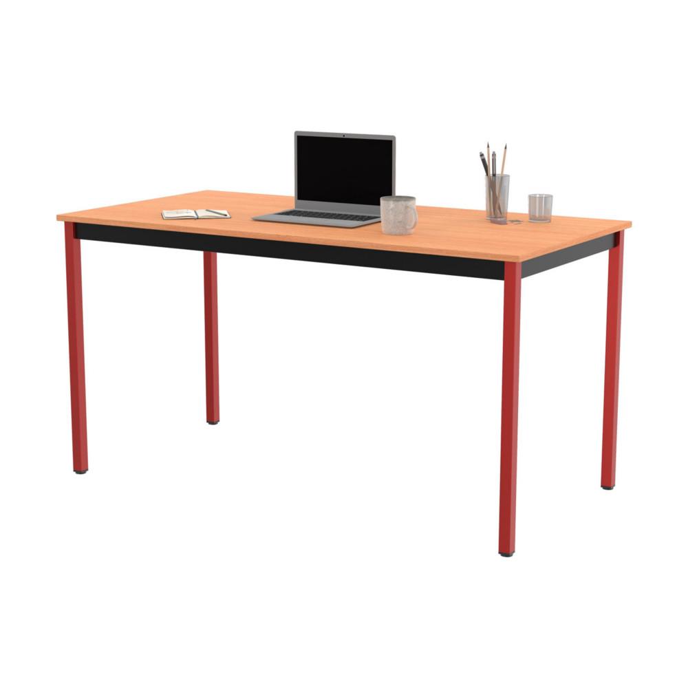 Table polyvalente rectangle - L 140 x P 70 cm - plateau htre - pieds rouges