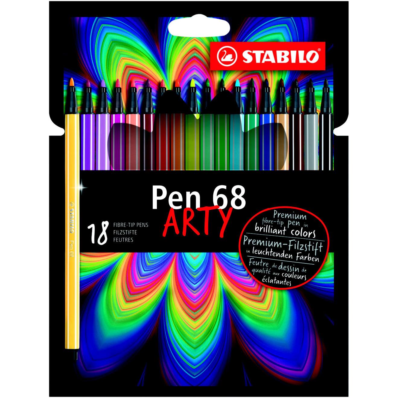 Feutres de dessin Stabilo Pen 68 Arty pointe ogive moyenne 1 mm - Pochette de 18 coloris assortis