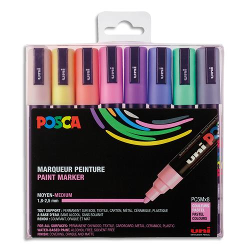 Marqueurs peinture Posca Uniball - pointe conique moyenne - coloris assortis - set de 8