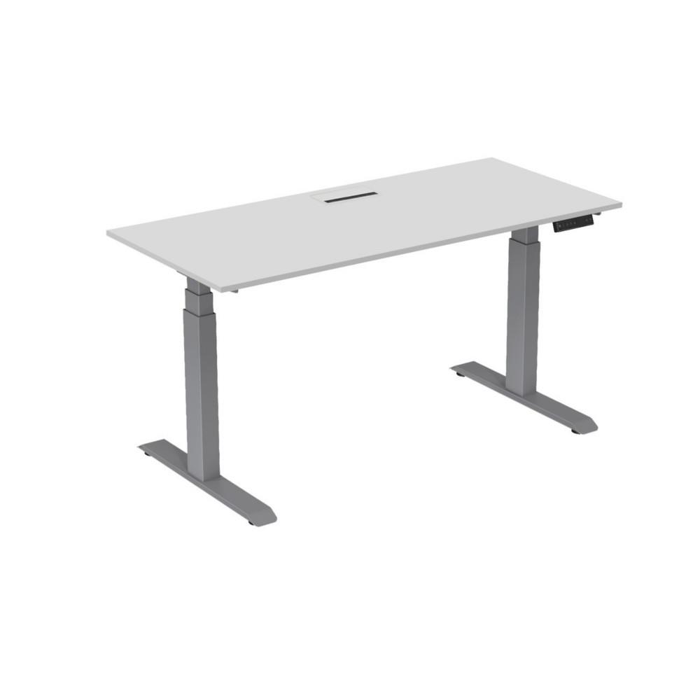Bureau lectrique hauteur rglable Nova L180 cm plateau avec top access Blanc - pieds mtal Gris