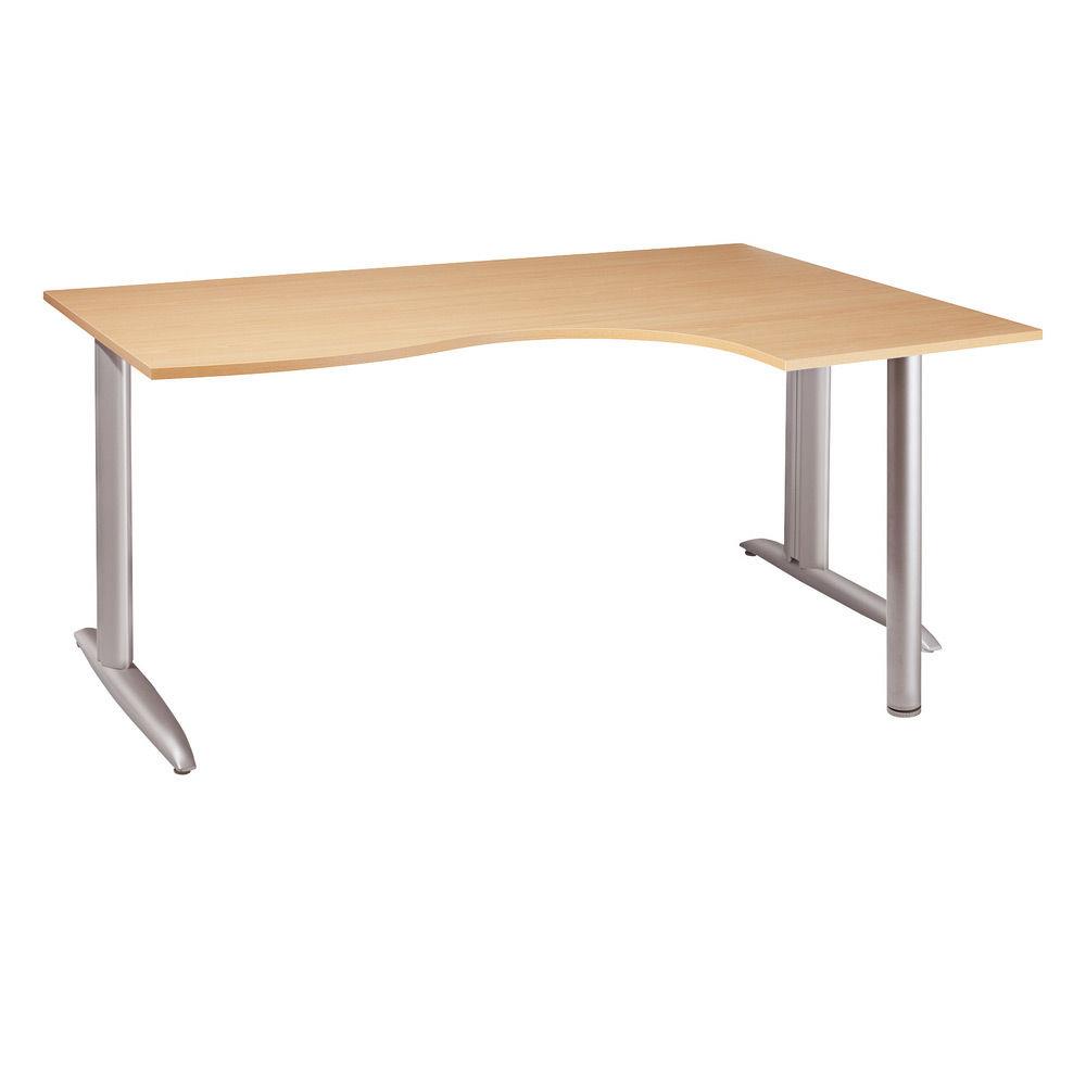 Bureau compact retour  droite Tempo - L 160 x P 120 cm - plateau htre - pieds L aluminium