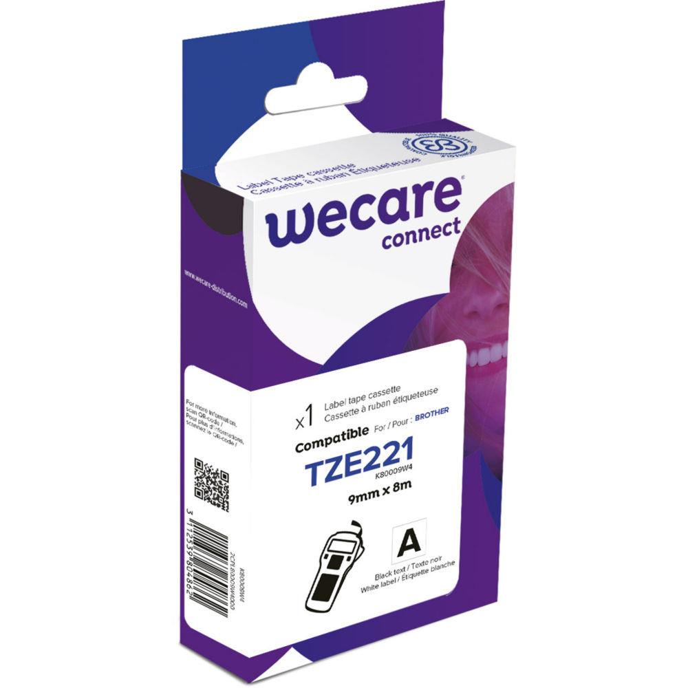 Ruban titreuse 9 mm Wecare compatible Brother TZE-221 criture noire sur fond blanc