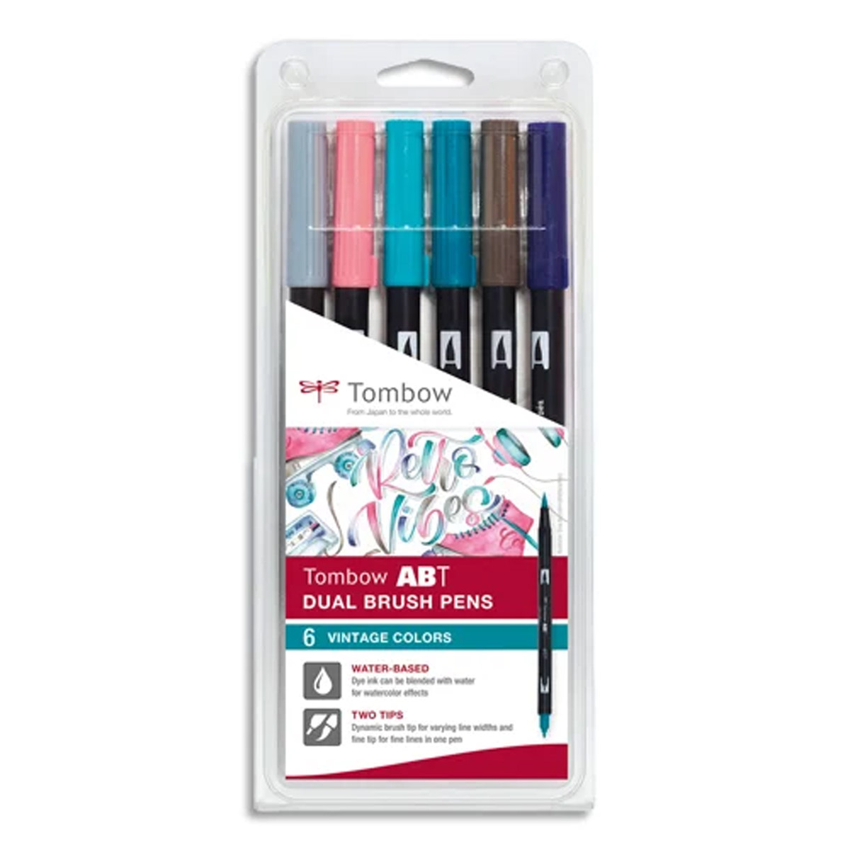 Feutres-pinceau Tombow ABT Dual Brush Pen assortis vintage - encre  base d'eau - set de 6 - aquarellables