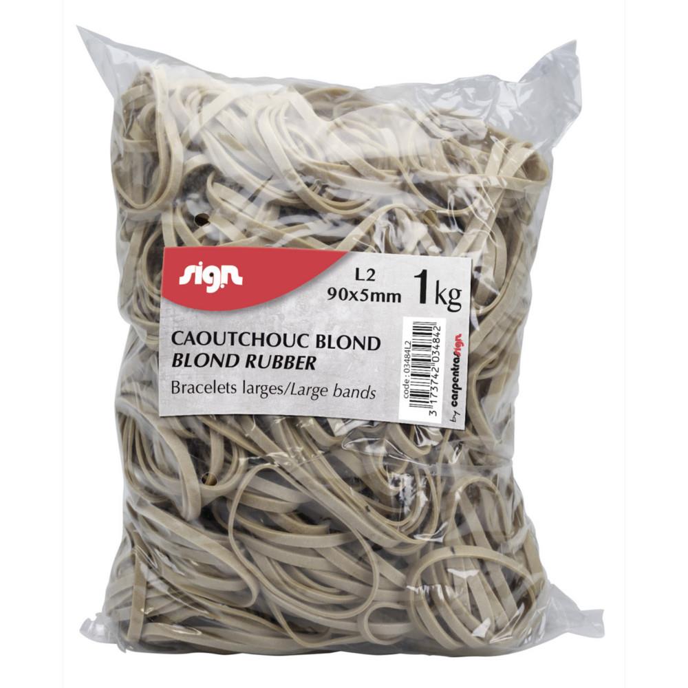 Elastique 90 x 5 mm Sign en caoutchouc blond de qualit� sup�rieure - Sachet de 1 kg