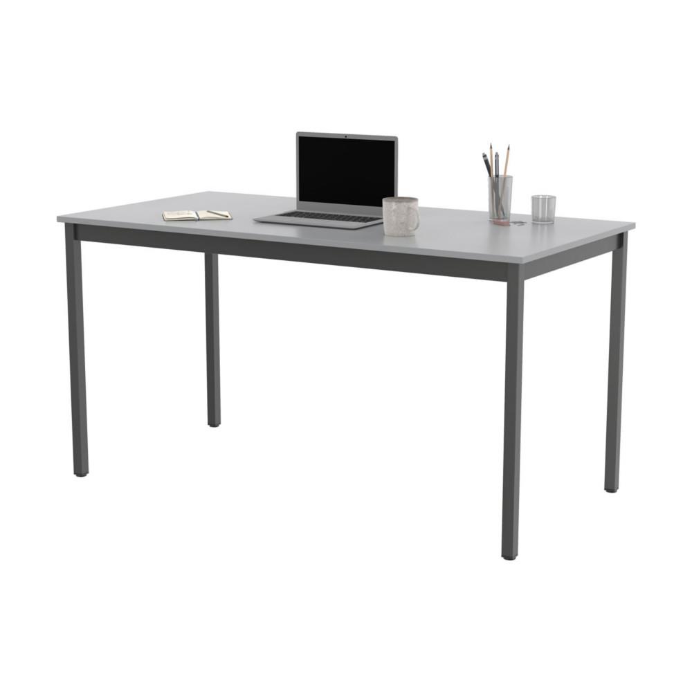 Table polyvalente rectangle - L 140 x P 70 cm - plateau gris - pieds gris