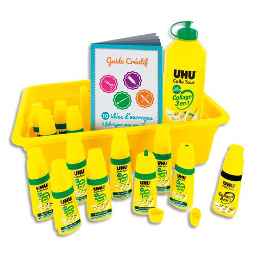Schoolpack de 12 flacons Twist and Glue UHU + recharge 500ml