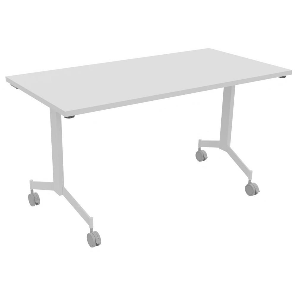 Table basculante � roulettes L140 x P70 cm ? Plateau Blanc pieds Blanc
