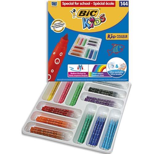 Pack de 144 feutres de coloriage Bic Kid Couleur - pointe moyenne coloris assortis