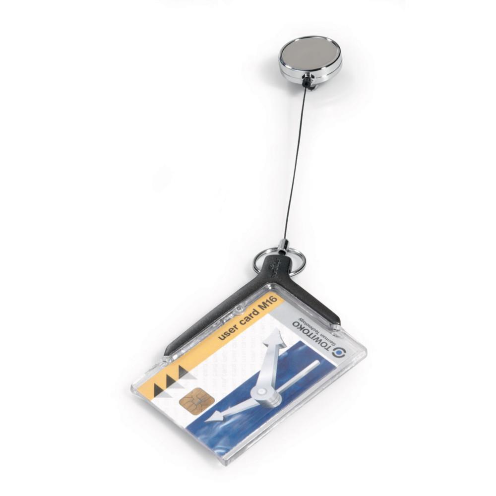 Porte-Badge de s�curit� Durable DE LUXE 5,4 x 8,7 cm avec enrouleur chrom� - Bo�te de 10 - Anthracite