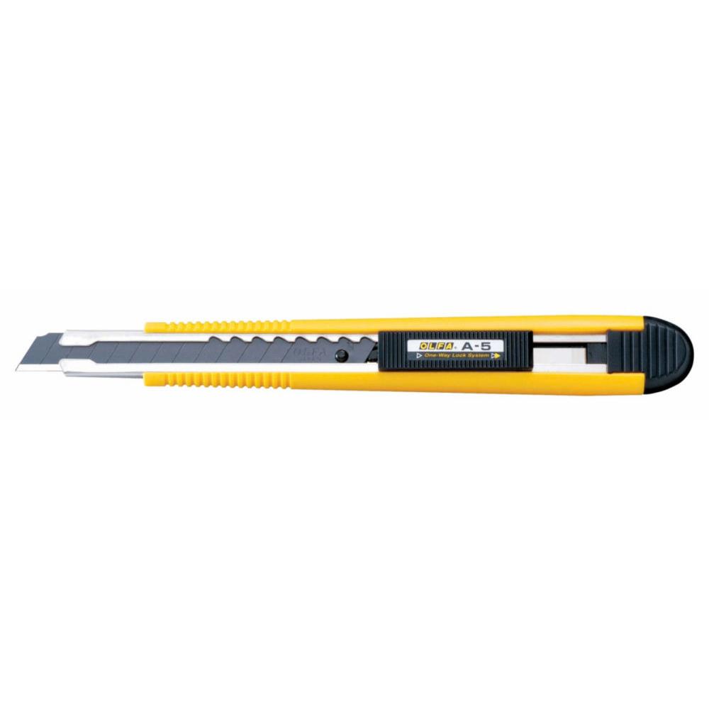 Cutter ambidextre Olfa A-5 - verrouillage automatique - lame scable largeur 9 mm - jaune/noir