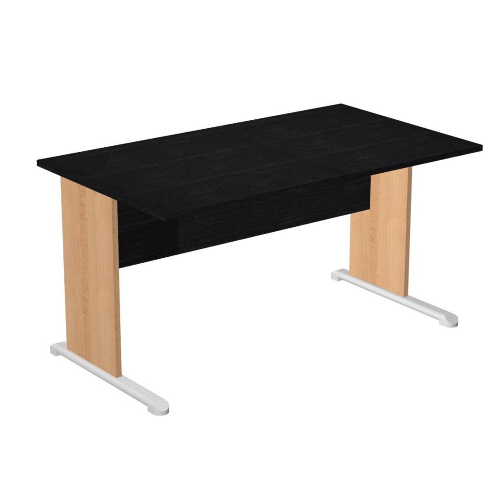 Bureau droit Pulse Bois - L140 x P80 cm - Plateau Noir - Pieds en L H�tre