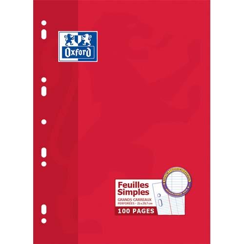 Feuilles mobiles perfor�es Oxford - 21x29,7 cm - 90 g - grands carreaux - 100 pages