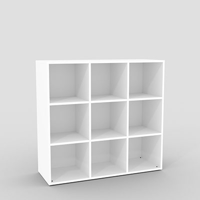 Meuble multicase - 9 casiers - H. 113,5 x L. 113,5 x P. 43,2 - mlamine blanc