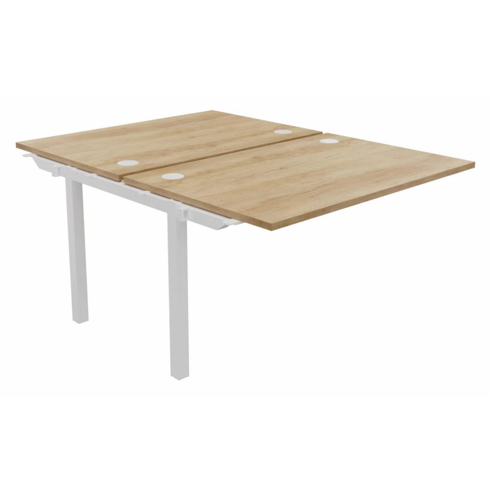 Bureau bench 2 postes Osmose suivant L120 x P163 cm Plateaux Chne Nebraska Pieds mtal Blanc