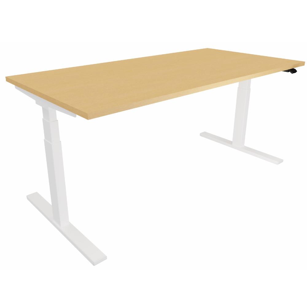 Bureau assis-debout rglage lectrique Java 140 x 80 cm Plateau Htre - Pitement colonne centr Blanc