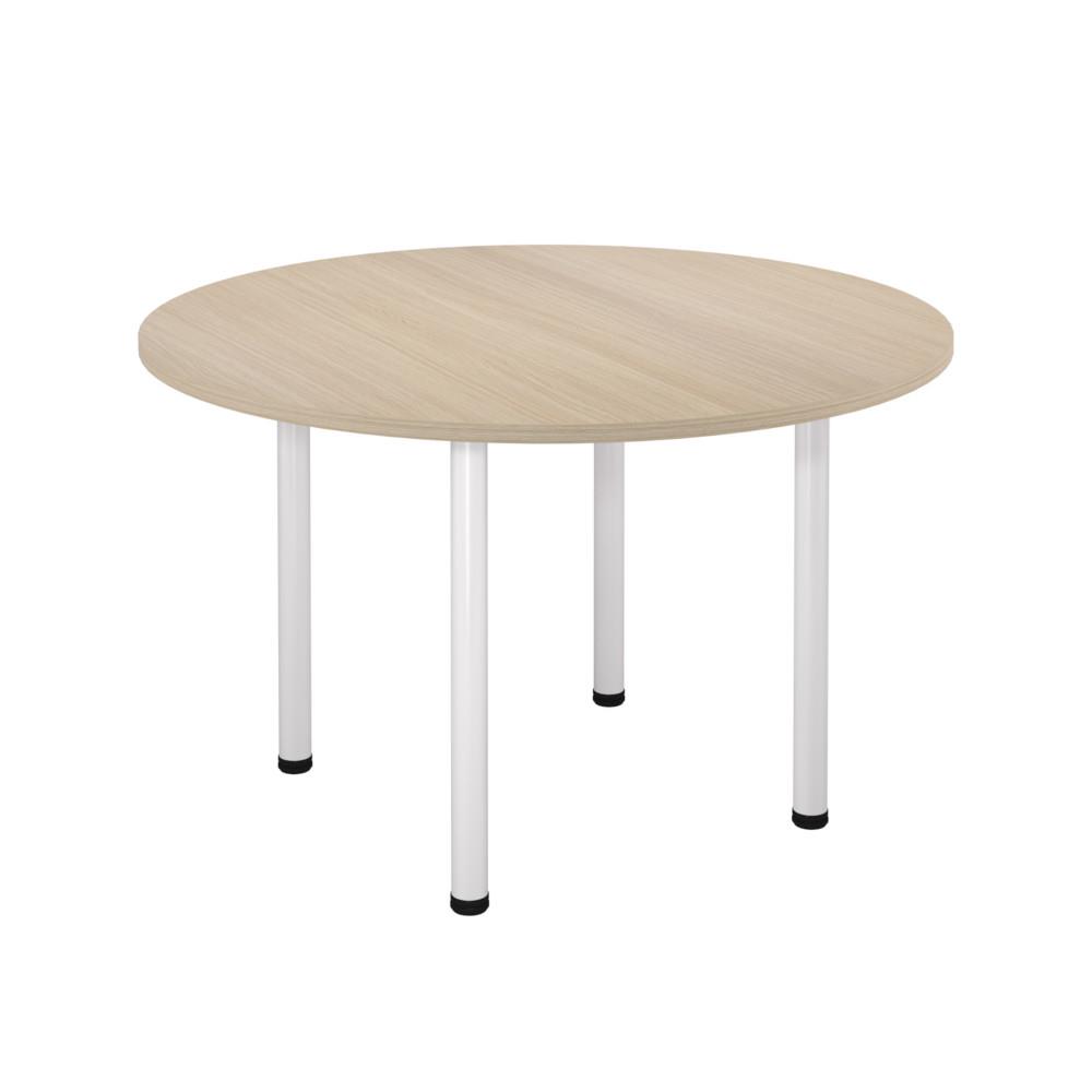 Table Modulaire ronde - pied tubulaire blanc - plateau ch�ne