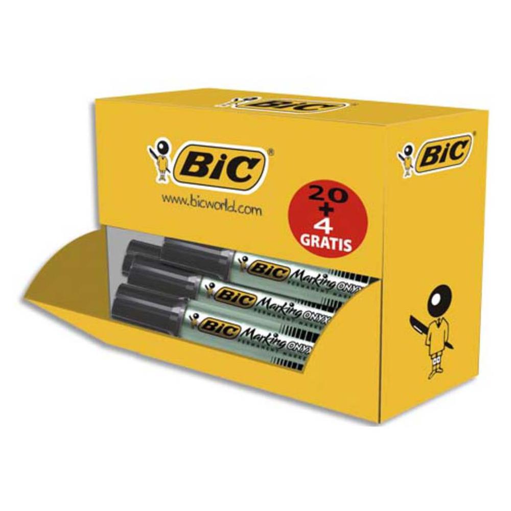 Pack de 24 marqueurs permanents Bic Onyx 1481 - pointe biseaute noire