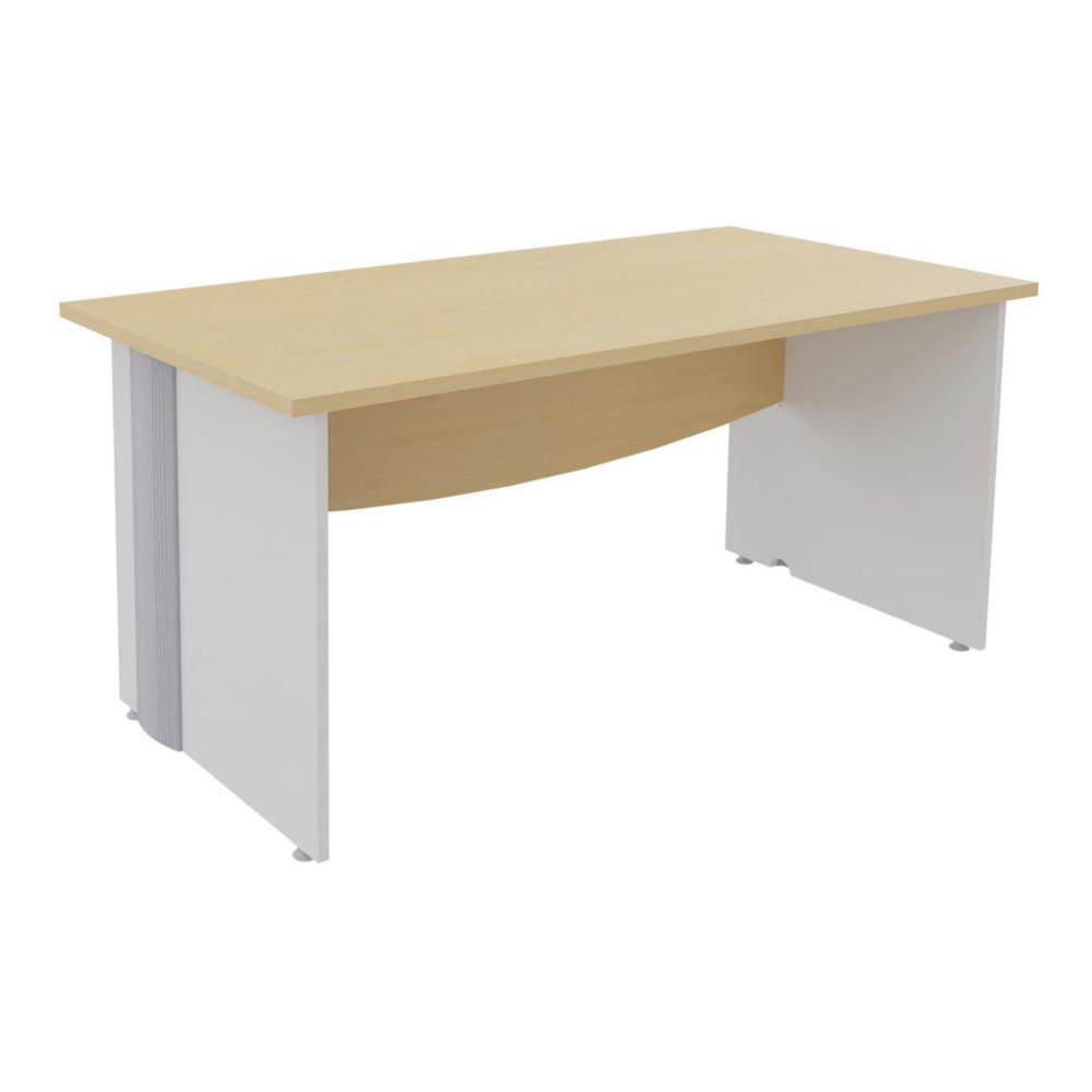 Bureau droit Impact - L 160 x P 80 cm - plateau h�tre - pieds pleins blancs