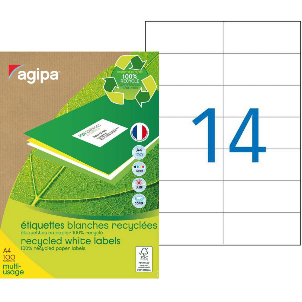 Etiquettes adresses recycles blanches Apli - 105 x 42,4 mm - 100 feuilles A4 - 1400 tiquettes par bote