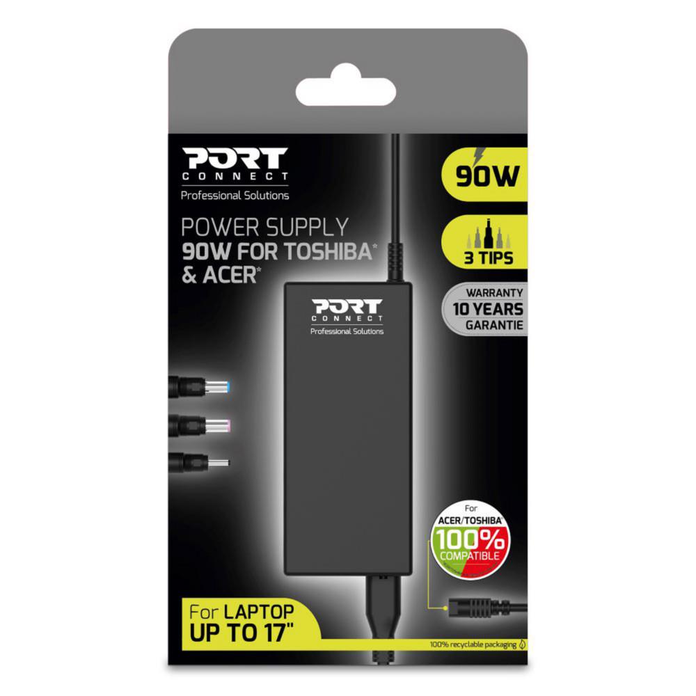 Chargeur secteur 90W Port Connect compatible ordinateur portable ACER et TOSHIBA + 3 embouts
