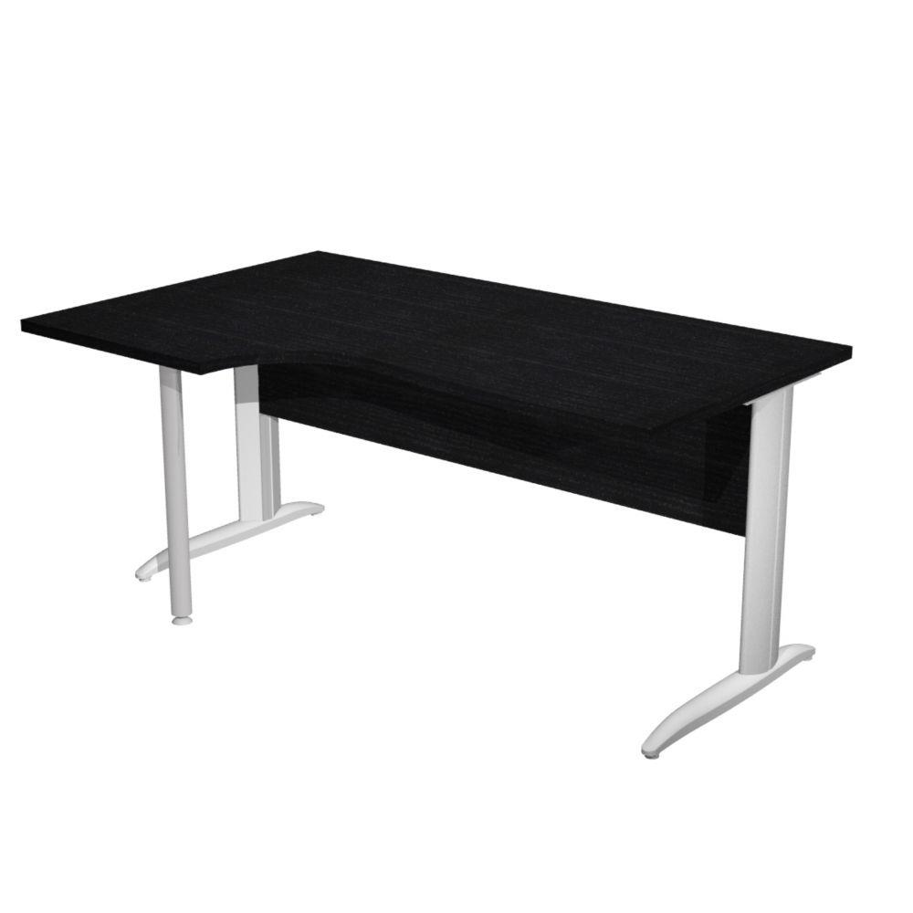 Bureau compact Pulse mtal - retour  gauche L160 x P100 cm - plateau noir - pieds L aluminium