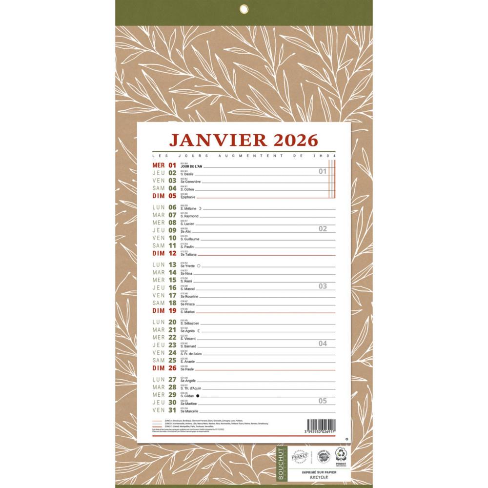 Calendrier CBG BLOC MENSUEL AGRAFE 409 NATURA 19x36 cm janvier  dcembre