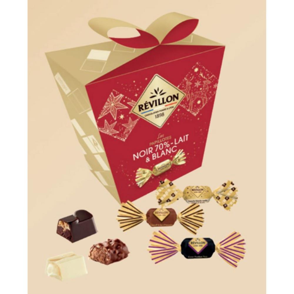 Bo�te Papillotes R�villon 300g - Assortiments de chocolats au lait, blanc et noir 70% - Coffret Cadeau Festif et Raffin�