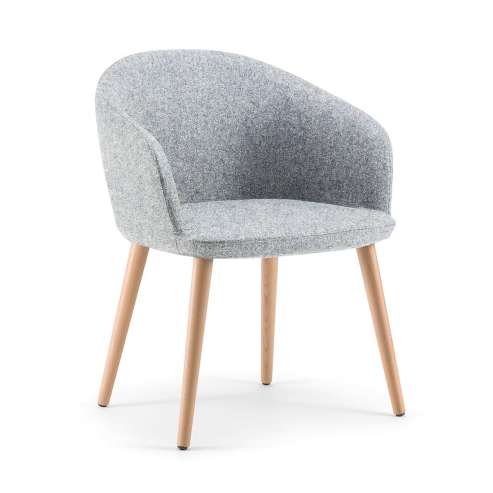 Fauteuil visiteur Isis Tissu laine et polyamide Bleu gris Accoudoirs Dossier Pieds Bois en htre