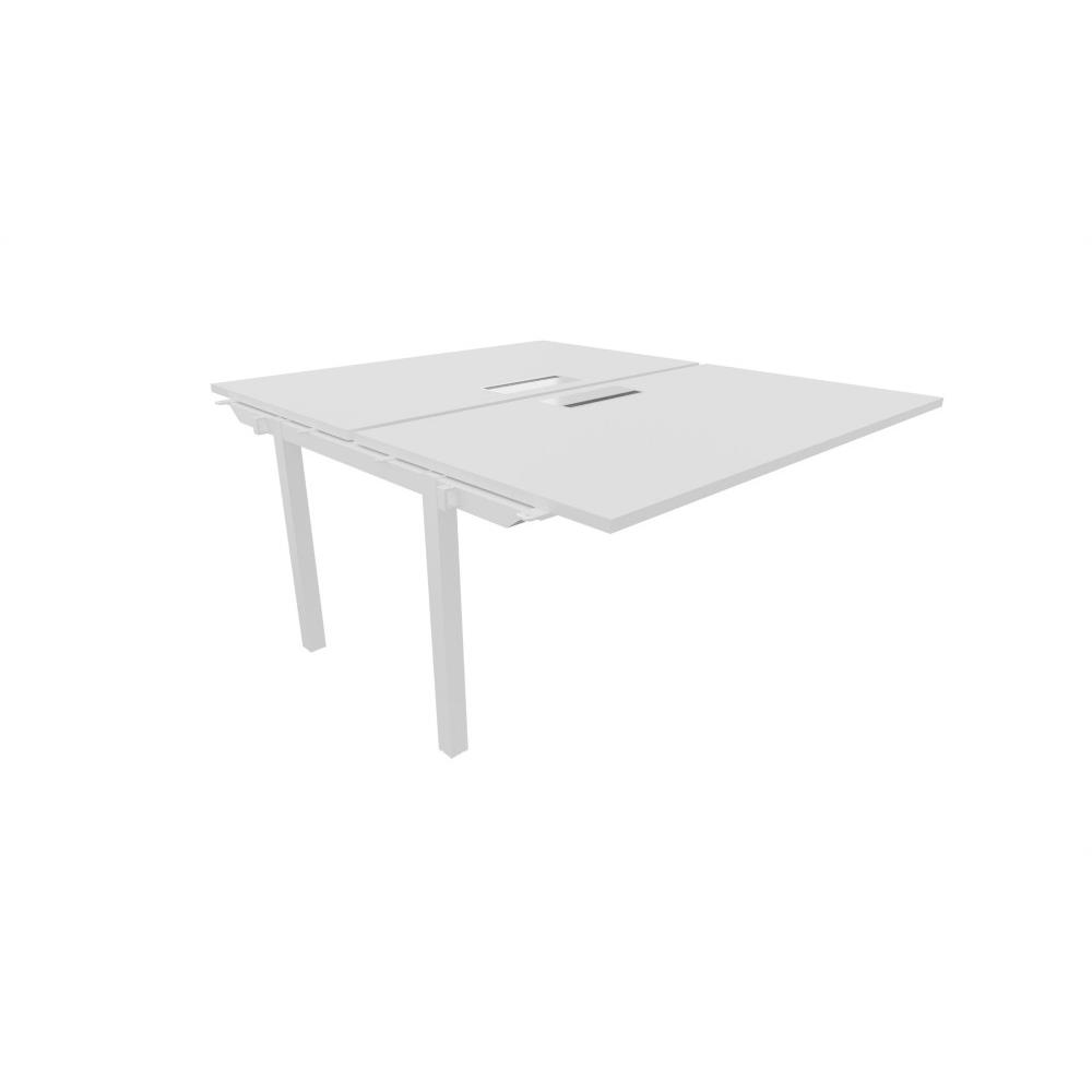 Bureau bench 2 postes Osmose avec trappe d'acc�s aux c�bles - module suivant L140 x P163 cm Plateaux Blanc Pieds m�tal Blanc
