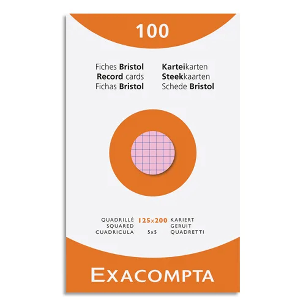 Etui de 100 fiches bristol Exacompta non perfores 125x200mm quadrilles 5x5 assortis