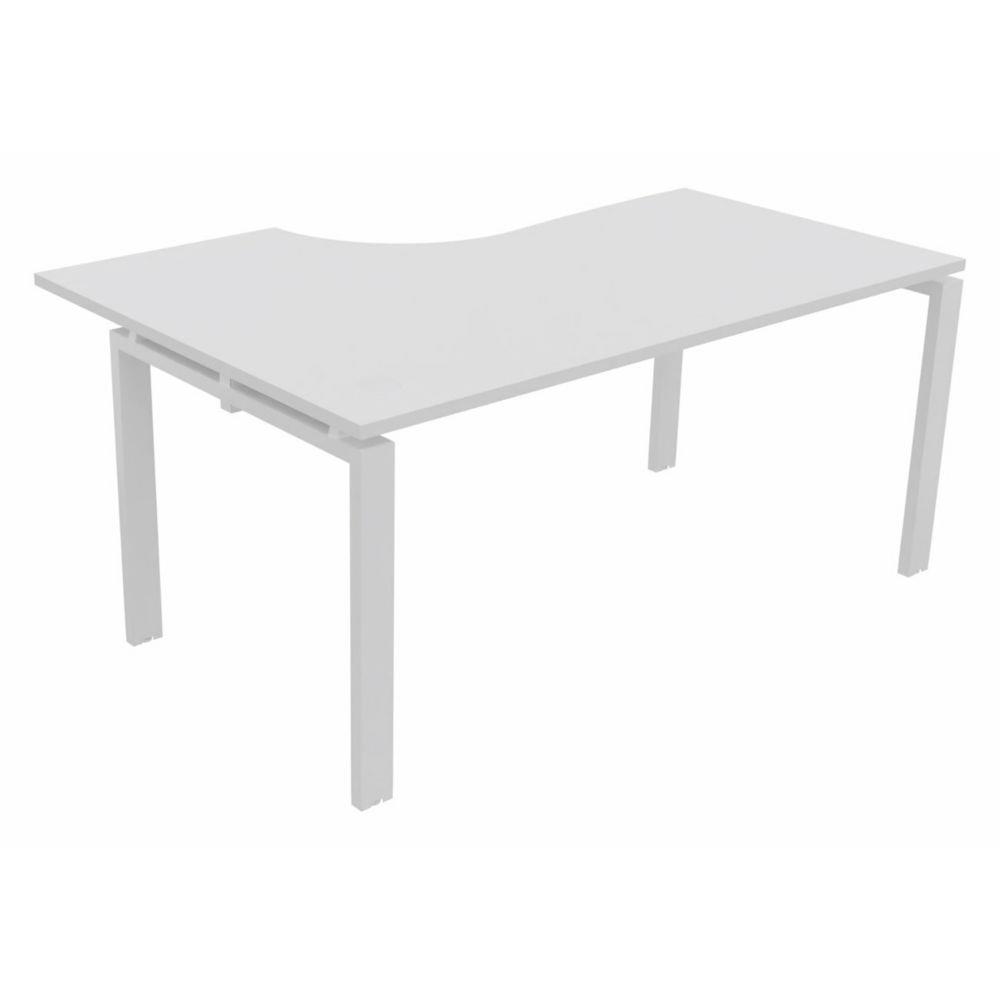 Bureau d'angle compact retour  droite E-link L160 x P110 cm - Plateau Blanc - 4 pieds Blanc