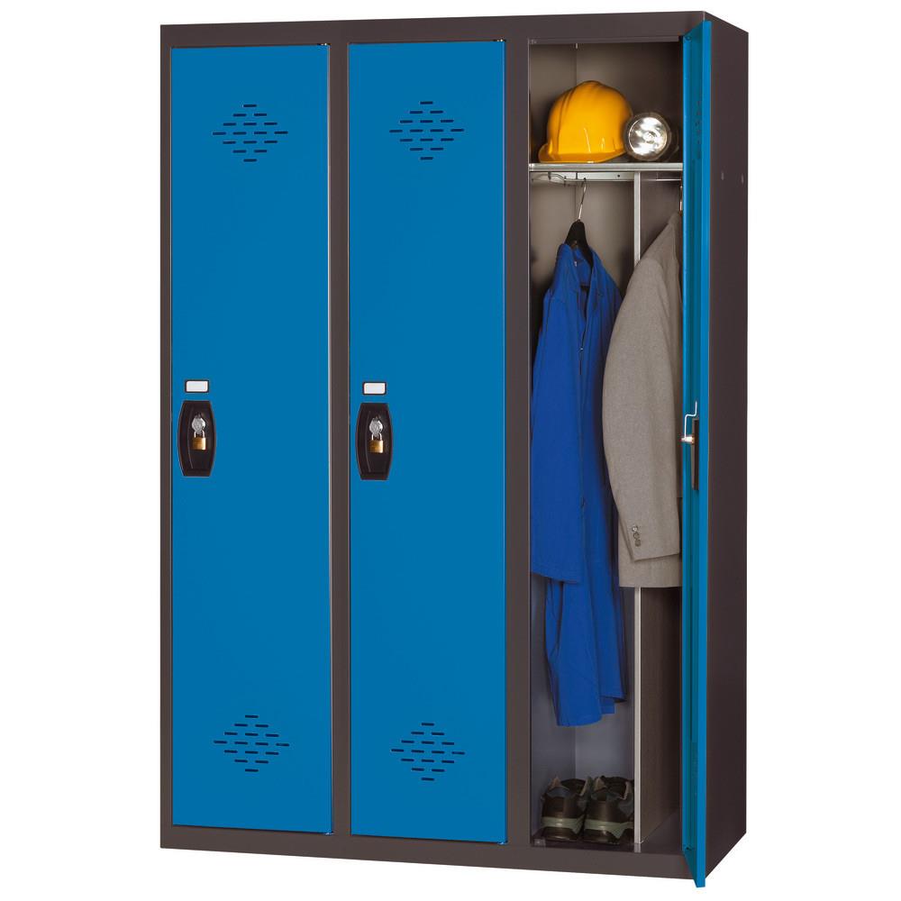 Vestiaire Zephyr - Industrie salissante - 3 colonnes - corps anthracite - portes bleues