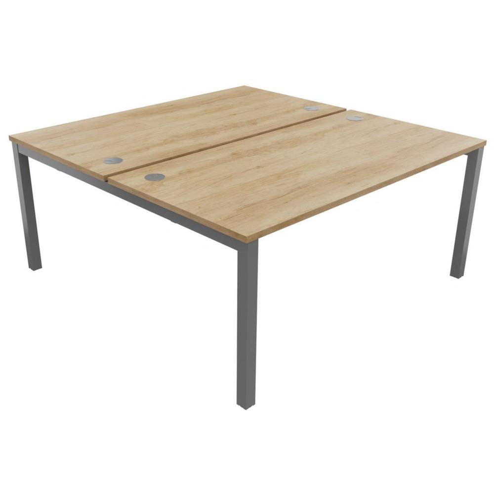 Bureau bench 2 postes Osmose dpart L160 x P163 cm Plateaux Chne Nebraska Pieds mtal Aluminium