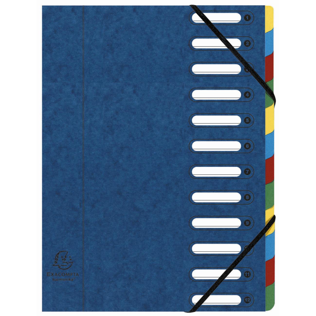 Trieur Exacompta Harmonika Nature Future avec dos extensible  soufflet et fentres prdcoupes 600 feuilles A4 12 compartiments 24 x 32 cm Carton bleu