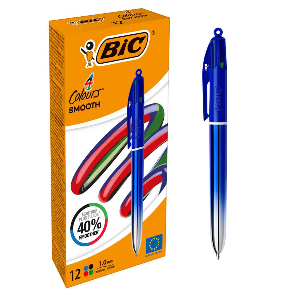 Stylo 4 Couleurs BIC bille BIC Smooth Pro pointe moyenne 1 mm - Corps Gradient Bleu