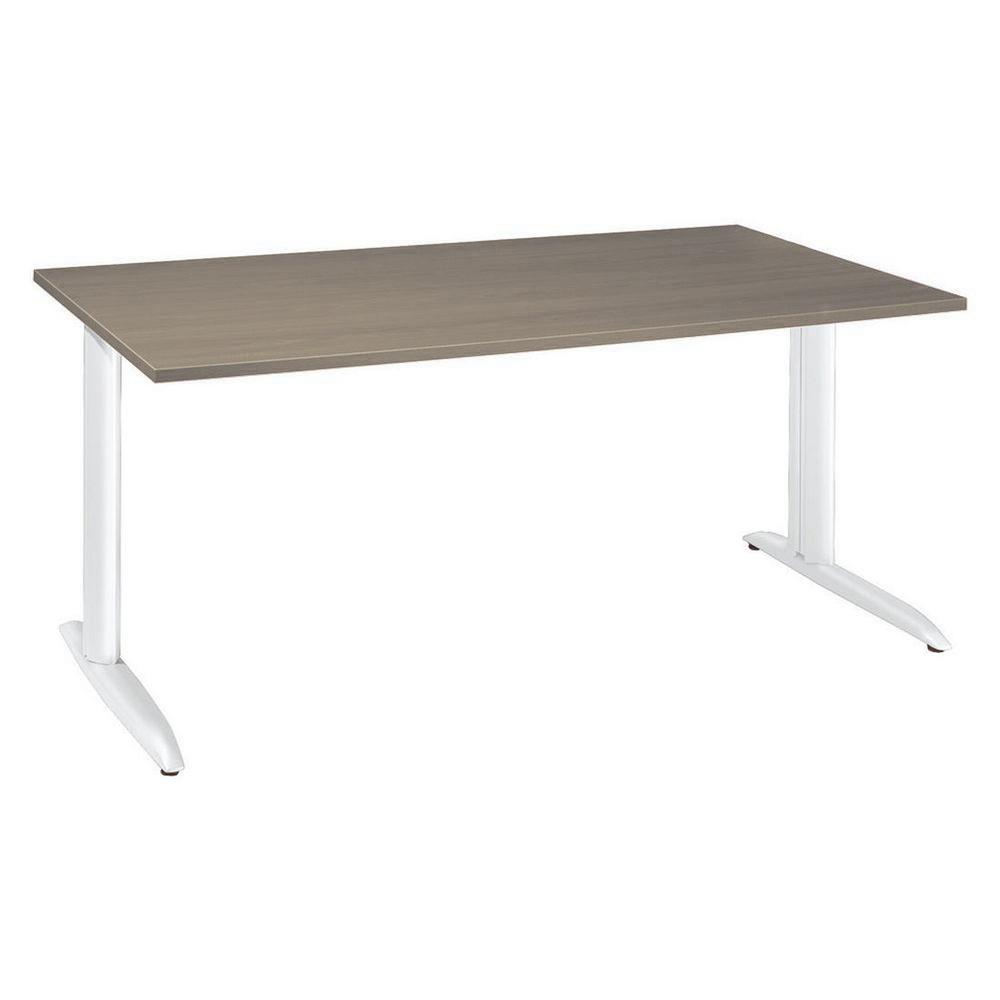 Bureau droit Tempo - L 160 x P 80 cm - plateau ch�ne gris� - pieds m�tal en L blancs