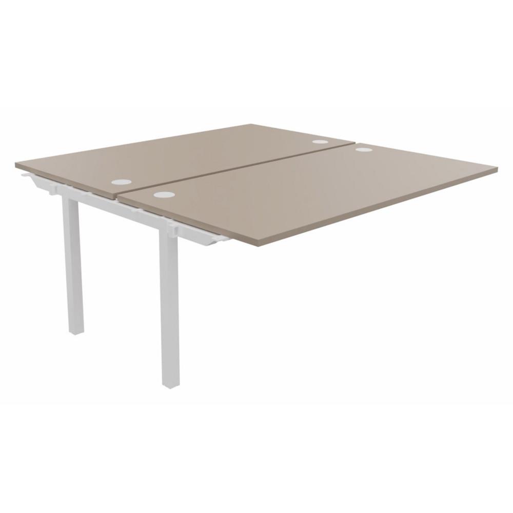 Bureau bench 2 postes Osmose suivant L160 x P163 cm Plateaux Argile Pieds m�tal Blanc