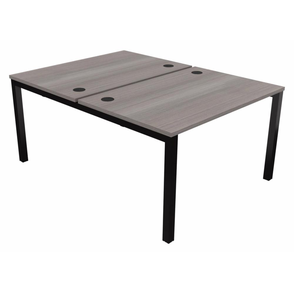 Bureau bench 2 postes Osmose d�part L120 x P163 cm Plateaux C�dre Pieds m�tal Noir