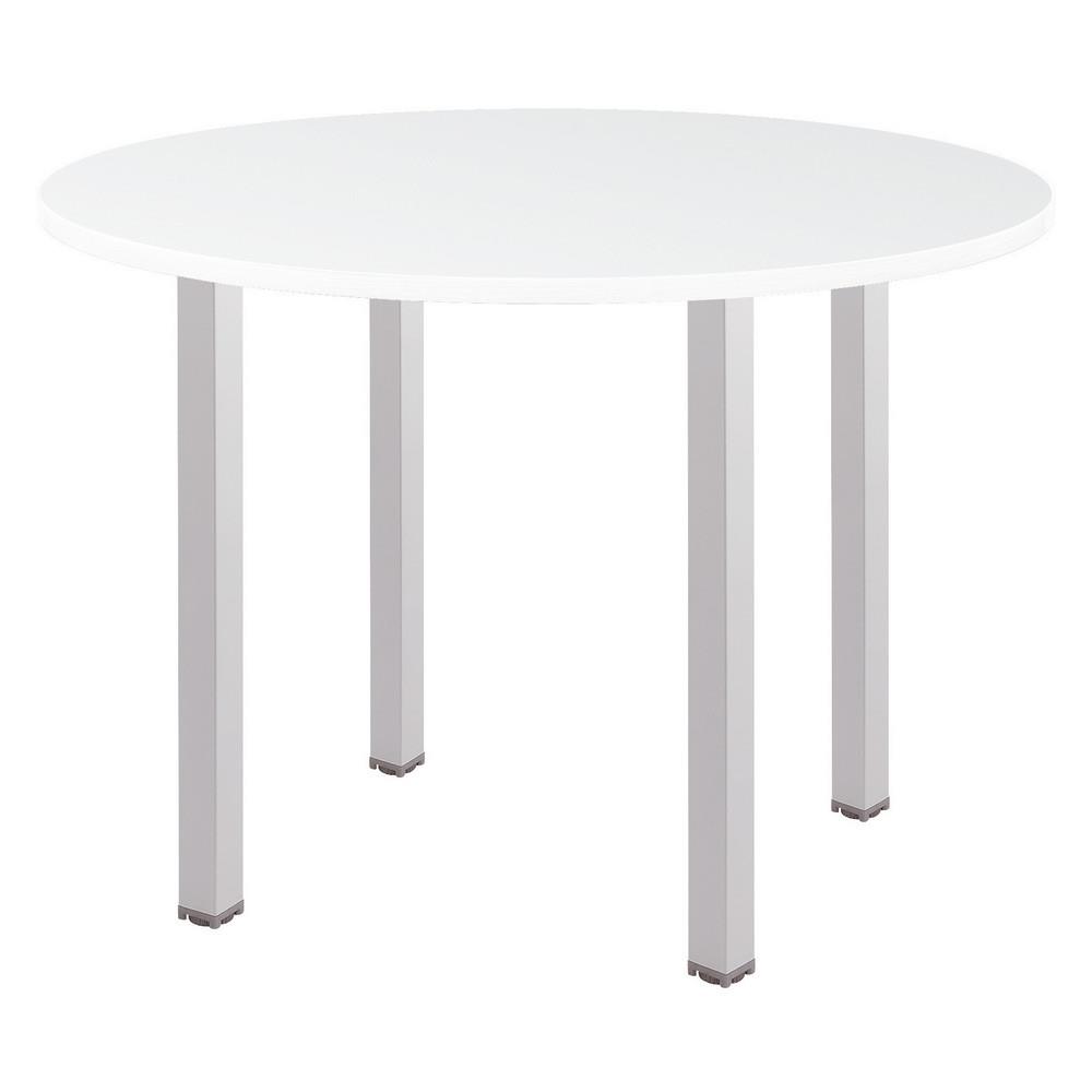 Table ronde Tempo - L 100 x 100 cm - plateau blanc - 4 pieds carrs aluminium