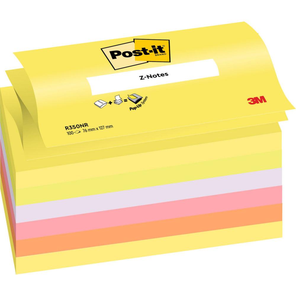 Z-notes Post-it - 7,6 x 12,7 cm - coloris non assortis - bloc 100 feuilles - lot de 6