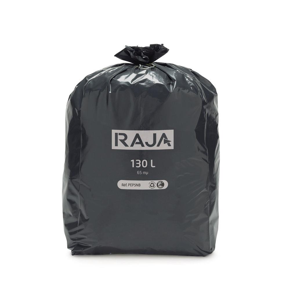 Sac poubelle RAJA 130L noir recycl forte rsistance - Lot de 100