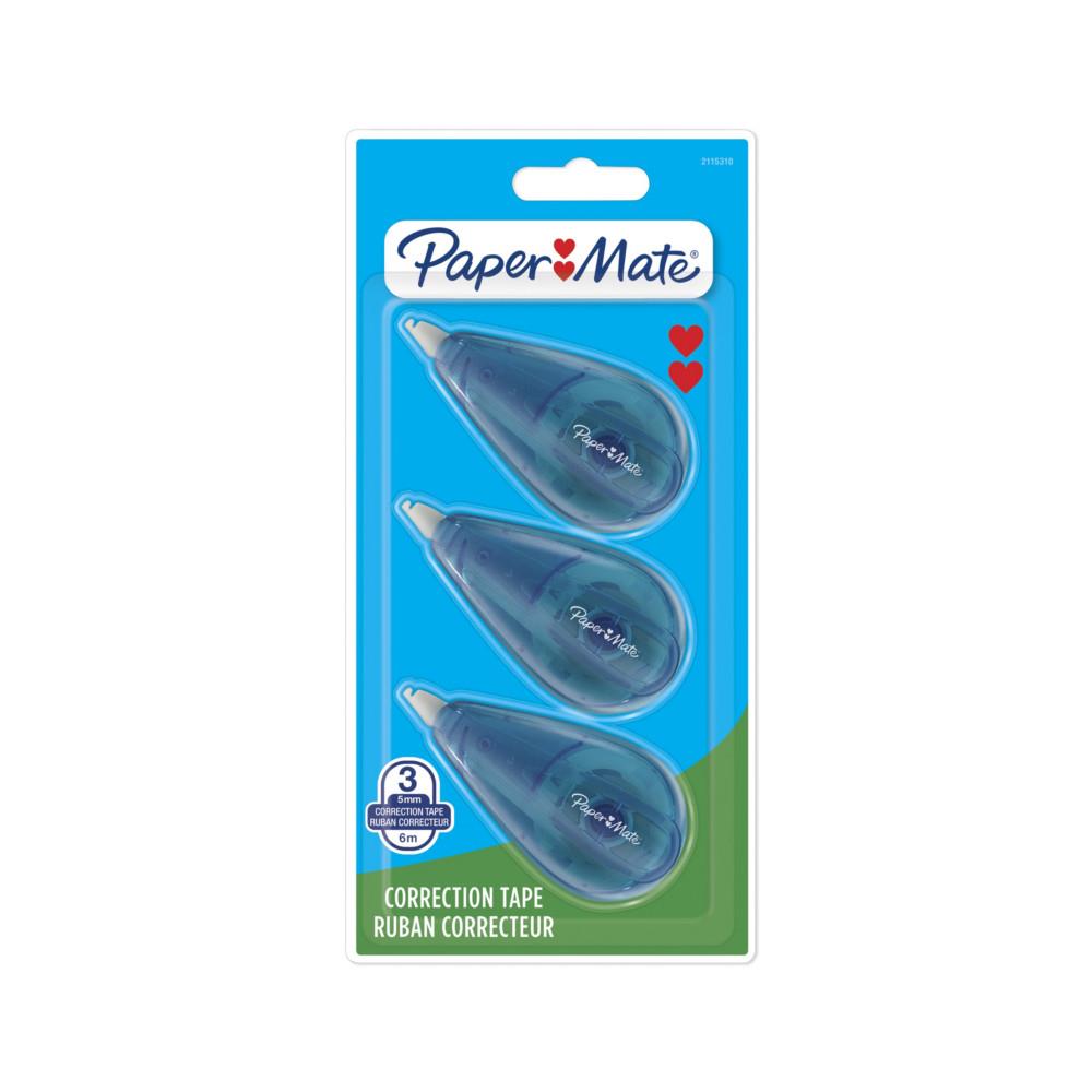 Roller de correction Mini Papermate - 5 mm x 6 m - jetable - bleu marine translucide - blister de 3
