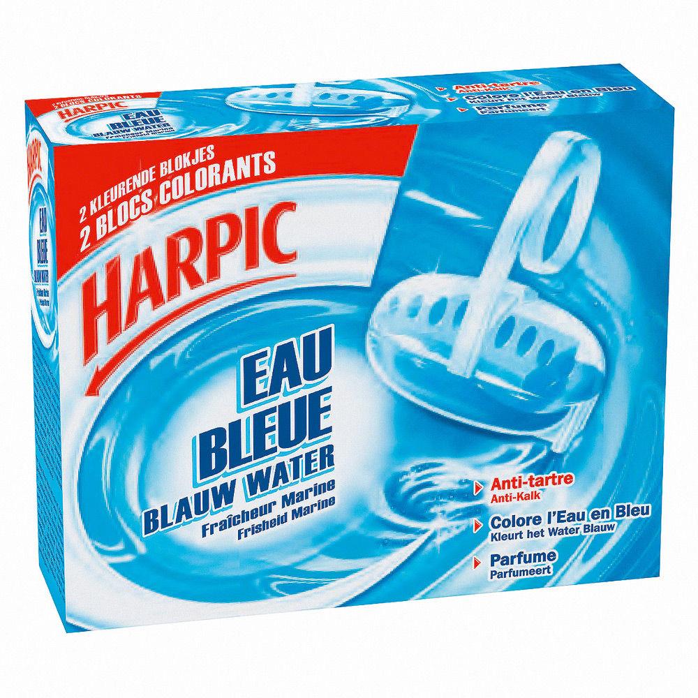 Bloc cuvette WC Harpic Eau bleue - fraicheur marine - 2 en 1 : nettoie et dsodorise - lot de 2 blocs