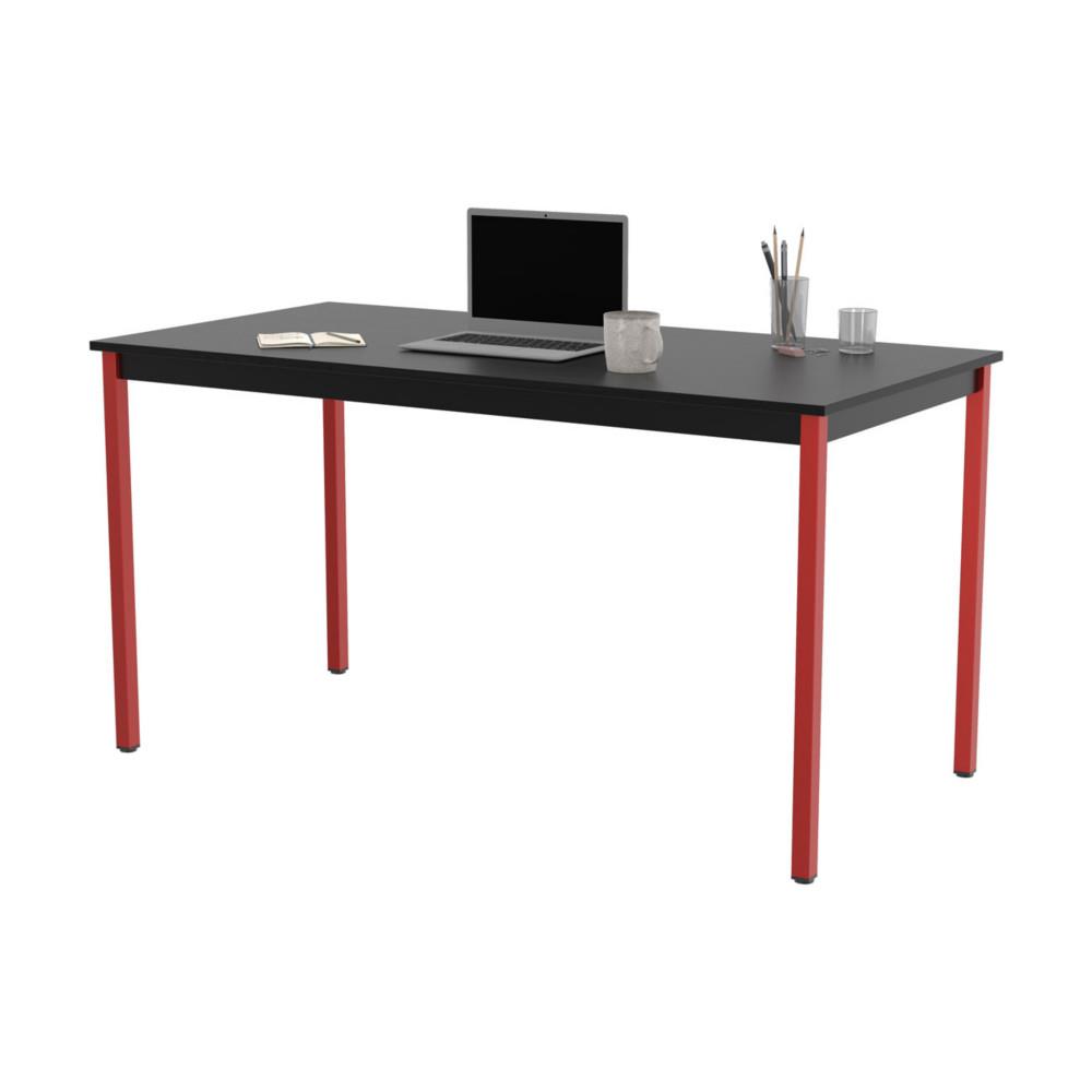 Table polyvalente rectangle - L 140 x P 70 cm - plateau noir - pieds rouges