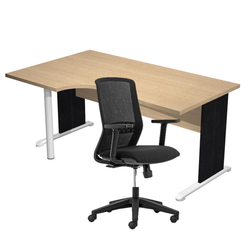 Pack Bureau d'angle compact  gauche Pulse Bois - L160 x P100 cm Chne - Pieds L Noir + fauteuil Tekna Noir